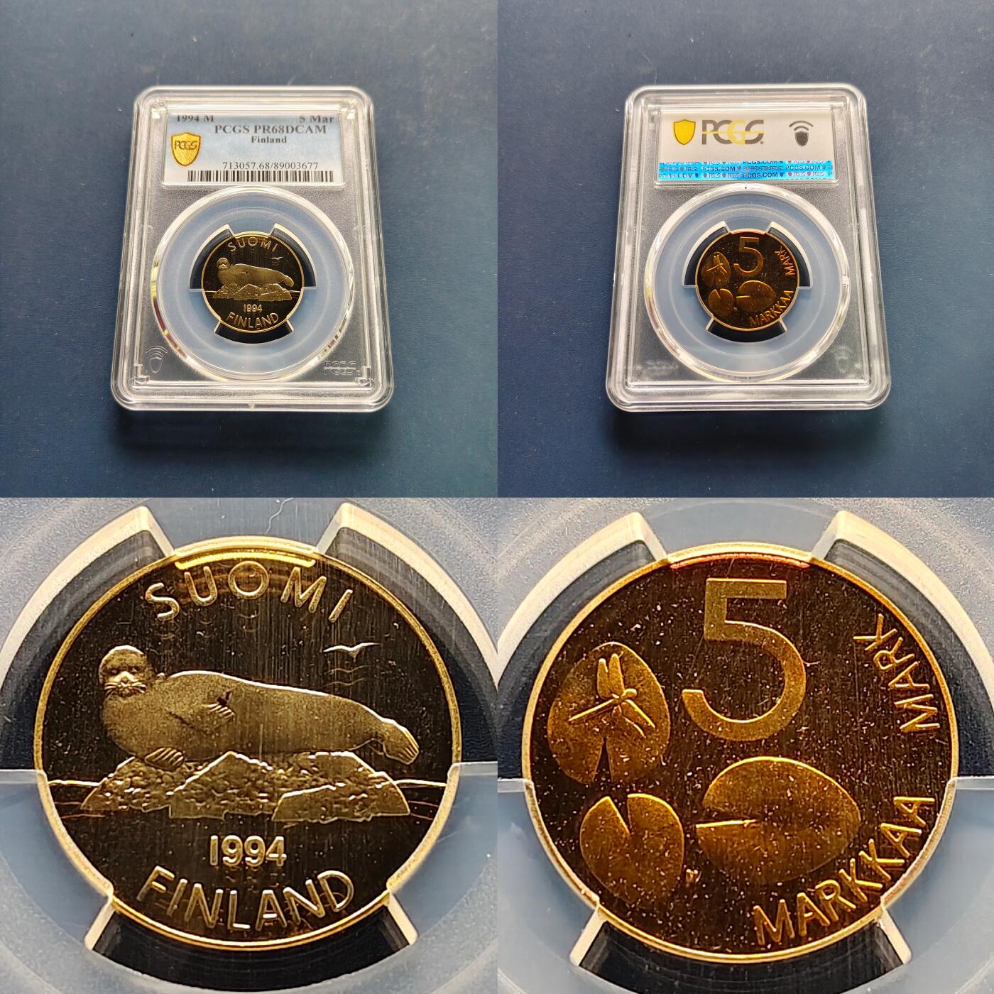 【全场包邮】纯粹捡漏拍497场-持续更新中 【收藏级·冠军分·少见】芬兰1994年PCGS评级5枚均为冠军分精制套币-盒证全-量4000-PCGS PR68-70 DCAM