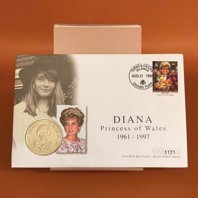 ＜星葵钱币社＞散币克朗场第68期·1月23日发货 - 〈邮币封〉特克斯和凯科斯群岛戴安娜王妃5克朗纪念币