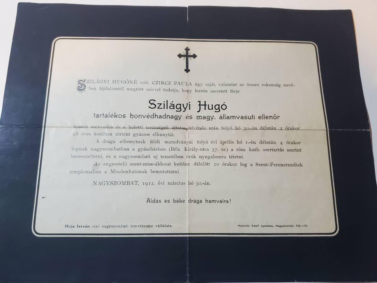 韵星假日拍卖第三十七期 -- Rimey Holidays Auction 37 匈牙利王国Pekar Mihaly教授旧藏 預備役中尉兼匈牙利國家鐵路監察員 雨果西拉吉讣告 讣告给pekar教授 其为著名匈牙利物理学家 最后一张图为其维基