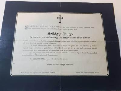 韵星假日拍卖第三十七期 -- Rimey Holidays Auction 37 - 匈牙利王国Pekar Mihaly教授旧藏 預備役中尉兼匈牙利國家鐵路監察員 雨果西拉吉讣告 讣告给pekar教授 其为著名匈牙利物理学家 最后一张图为其维基