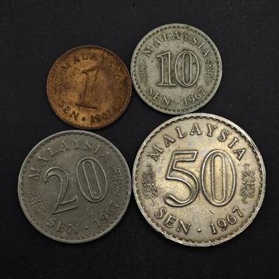 【淘币小摊】实时拍第八百五十拍   散币银币场   满百包邮可预留二周 每周一统一发货   - 马来西亚1967年4枚