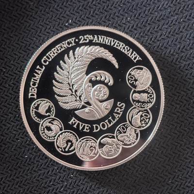 道一币馆币章第一百六十四场 - 新西兰1992年十进制货币使用25周年5元精制银币  27.2g 925s