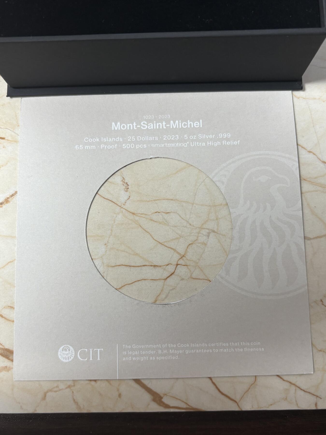 第189期拍卖 库克2023年圣米歇尔山5盎司超高浮雕彩色纪念银币，999银，发行500枚