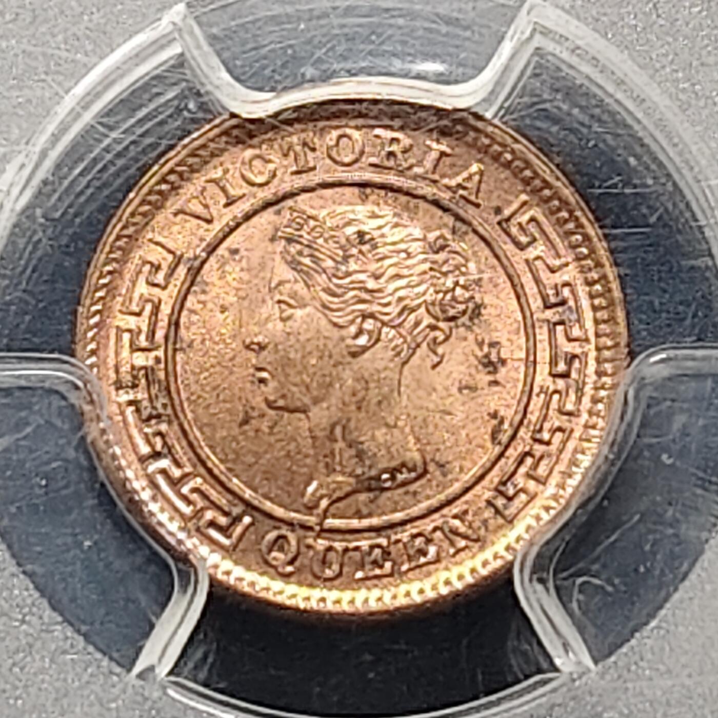 【全场包邮】纯粹捡漏拍497场-持续更新中 英属锡兰1901年维多利亚女王1/4分铜币-PCGS MS63 RB