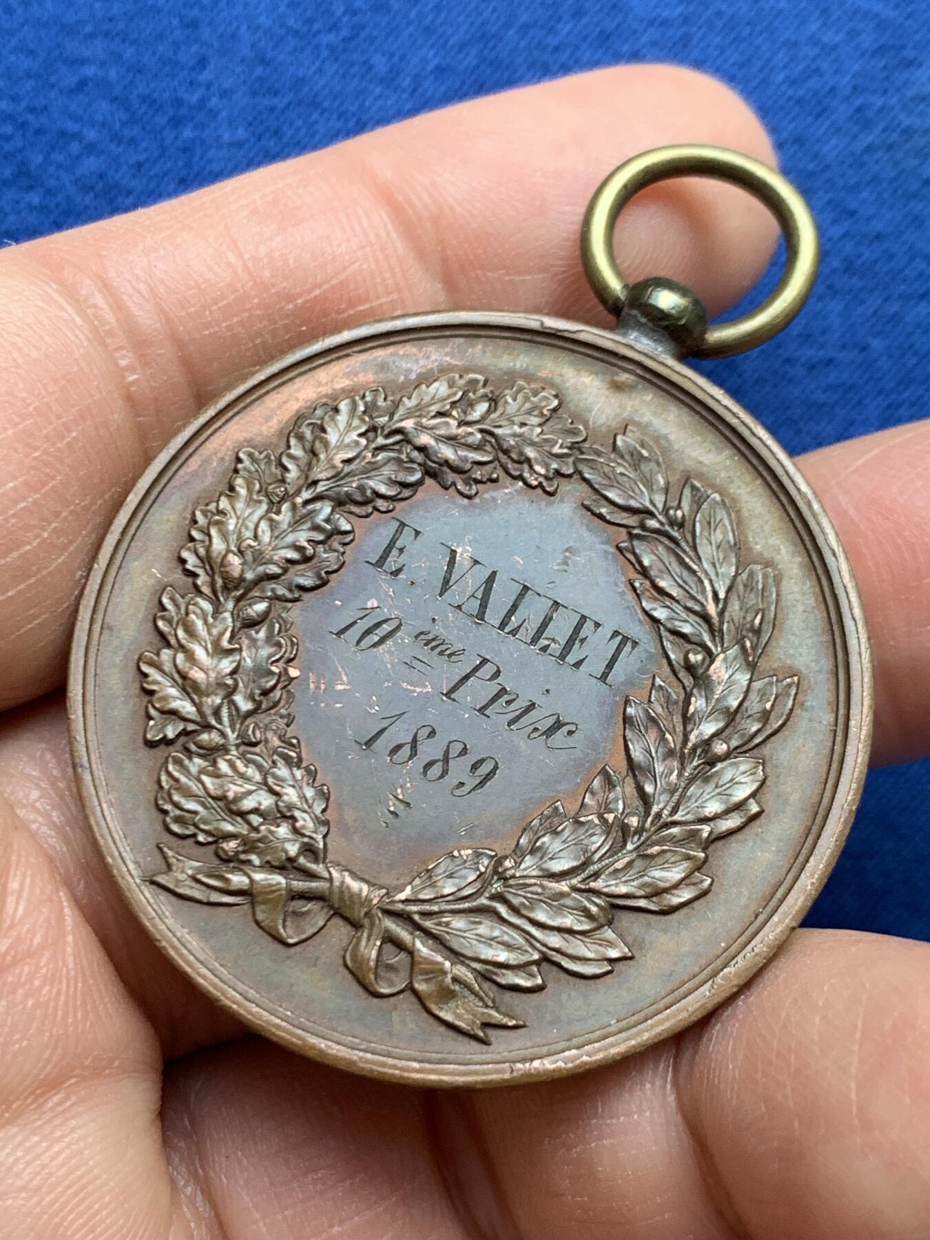 《竞宝斋》第459场 周日，周一，2场连拍 （全场包邮）欢迎送拍 法国 1889 南希射击比赛铜章 29.7克 40.6mm 丰饶角铜标