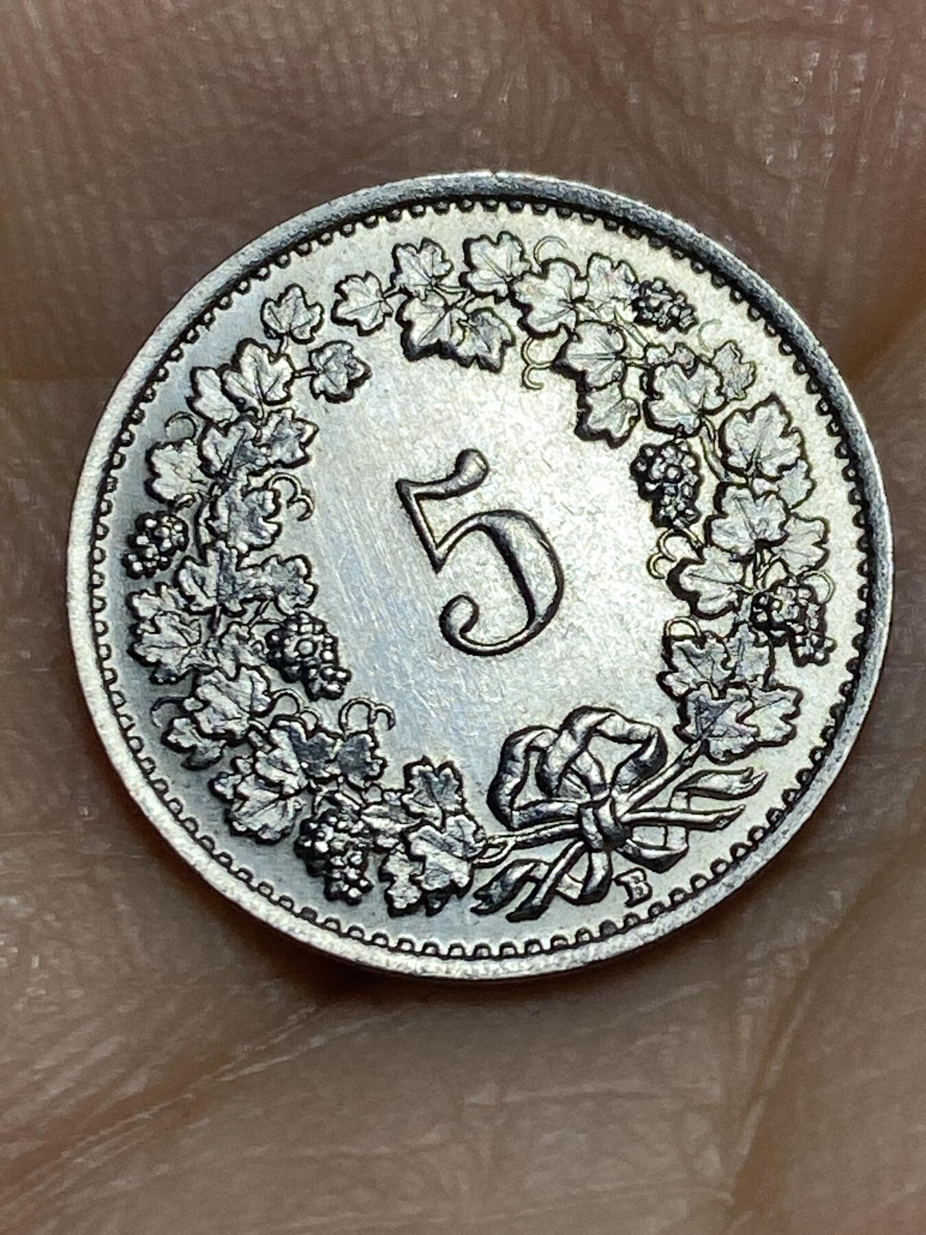 2026年第十一场(总第一百八十场）外国好品散币场(免佣金) 少见版本原光好品–瑞士🇨🇭1934年5拉彭(第四版，纯镍材质版，B标伯尔尼造)