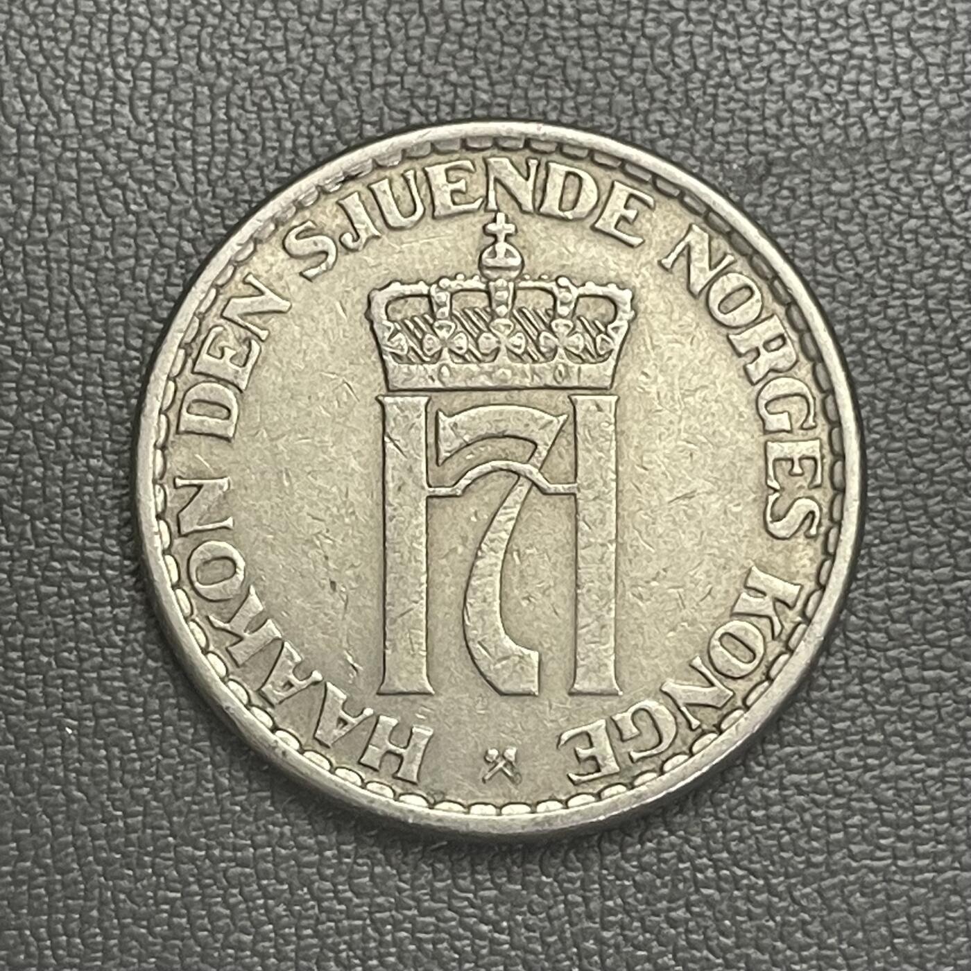 回流0120  挪威1954年1克朗铜镍币 哈康七世王冠