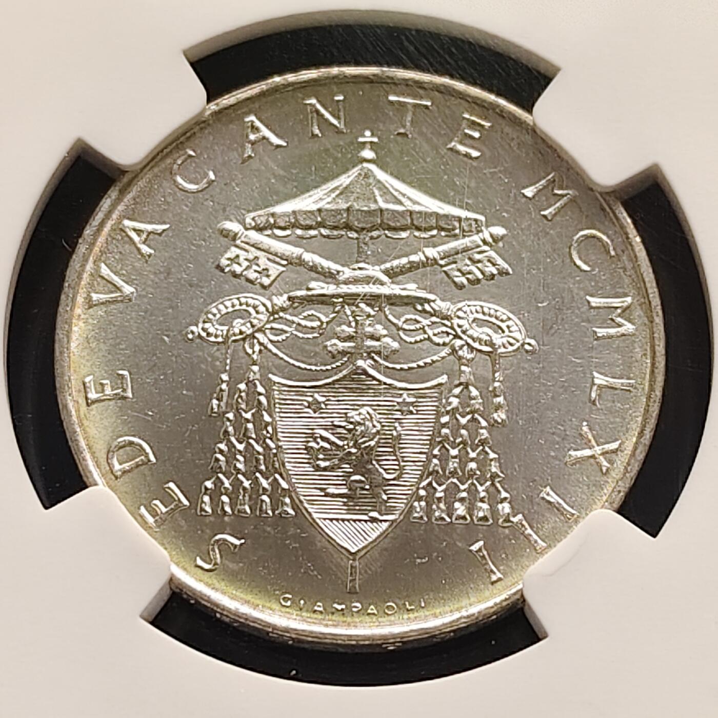 【全场包邮】纯粹捡漏拍497场-持续更新中 梵蒂冈1963年500里拉宗座从缺银币-NGC MS65