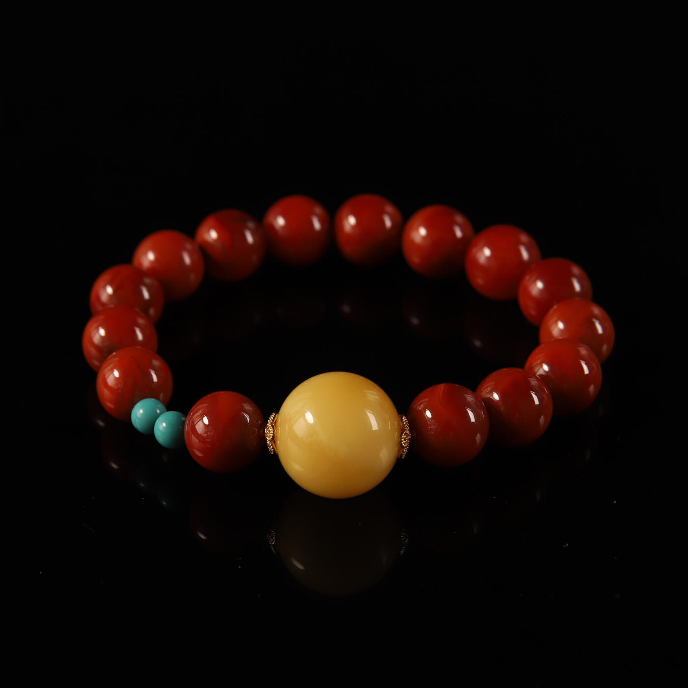 瑰丽珠宝（一） 原矿瓦西双色南红18K金绿松石设计款手串