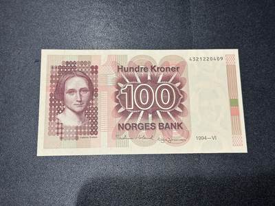 《外钞收藏家》第六百零三期（精选场）（本平台长期征集拍品、欢迎藏友们联系合作） - 1994年挪威100克朗 UNC- 有个非贯穿压痕