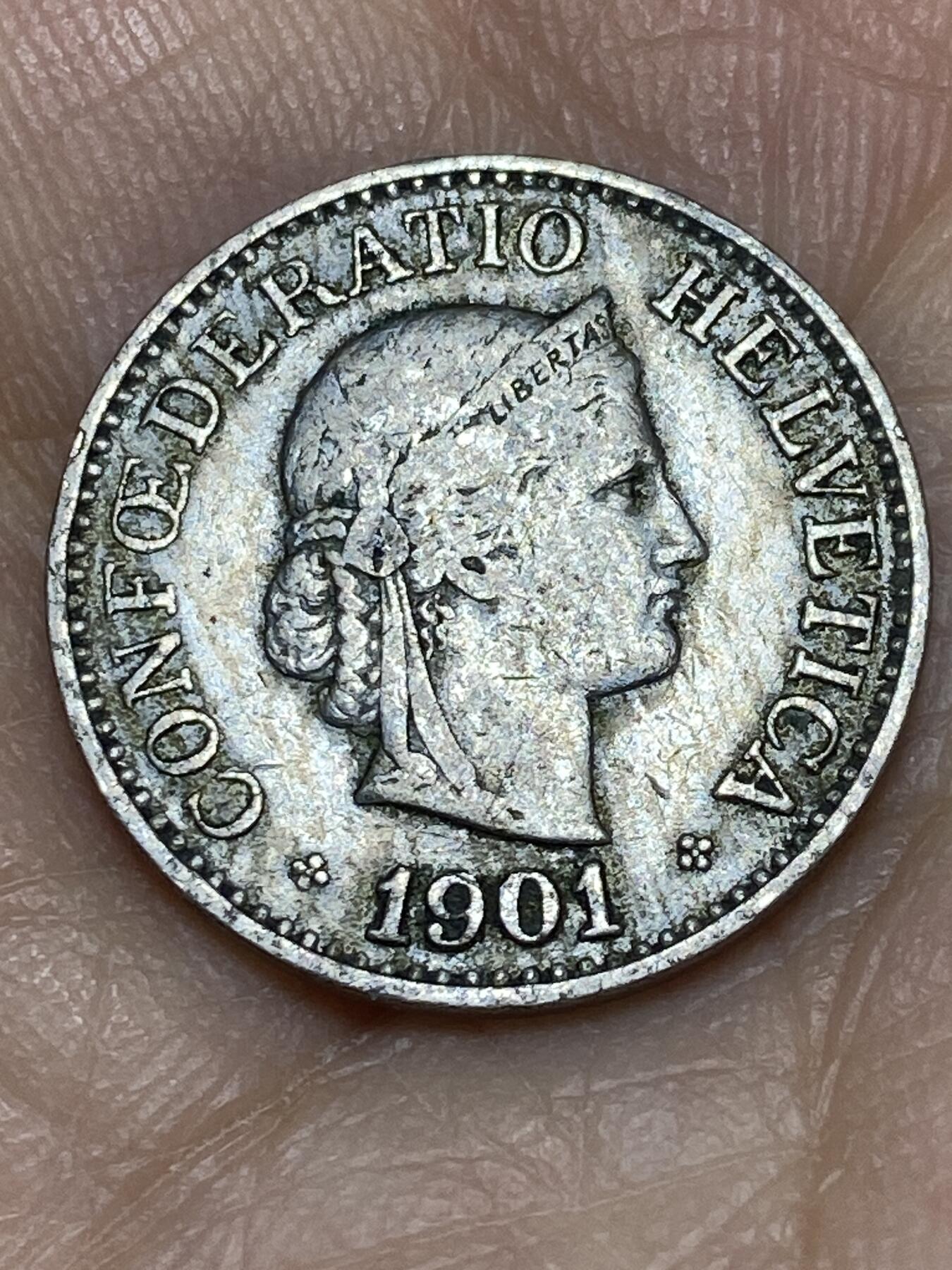 2026年第十一场(总第一百八十场）外国好品散币场(免佣金) 稀少早期年份–瑞士🇨🇭1901年10拉彭(第二版，B标伯尔尼造)