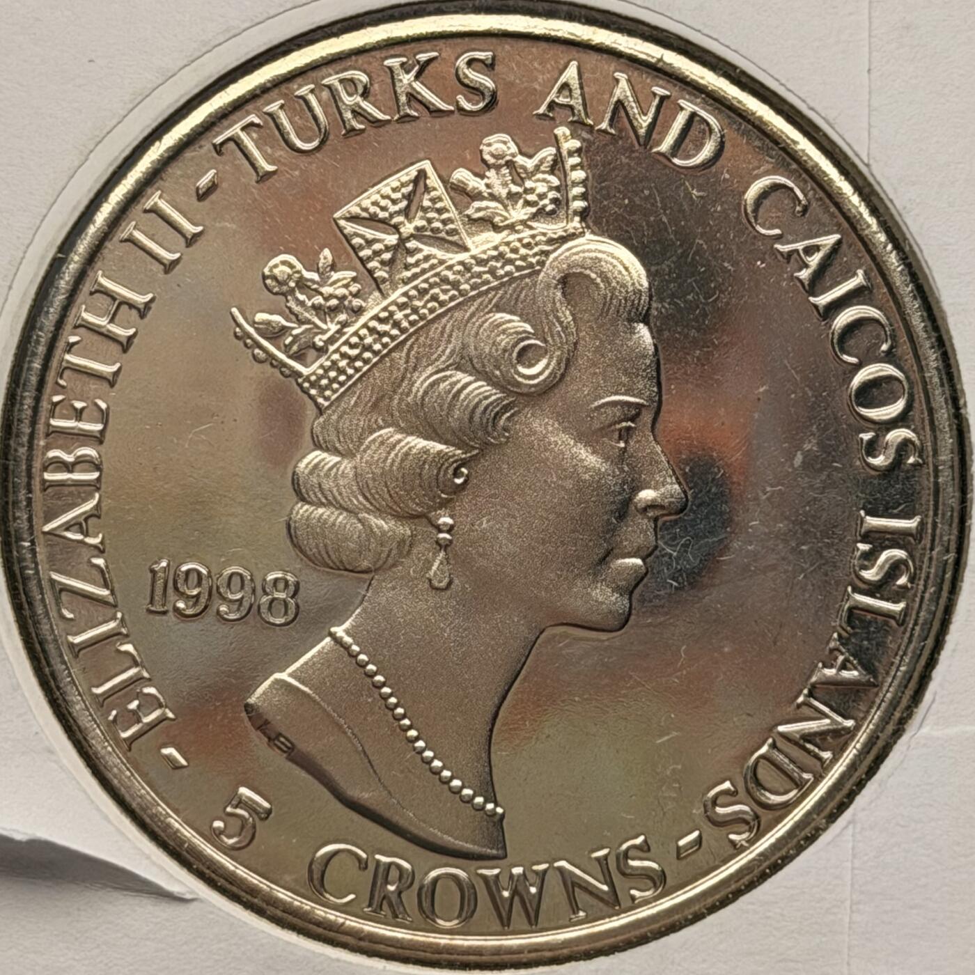 ＜星葵钱币社＞散币克朗场第68期·1月23日发货 〈邮币封〉特克斯和凯科斯群岛1998年戴安娜王妃5克朗纪念币