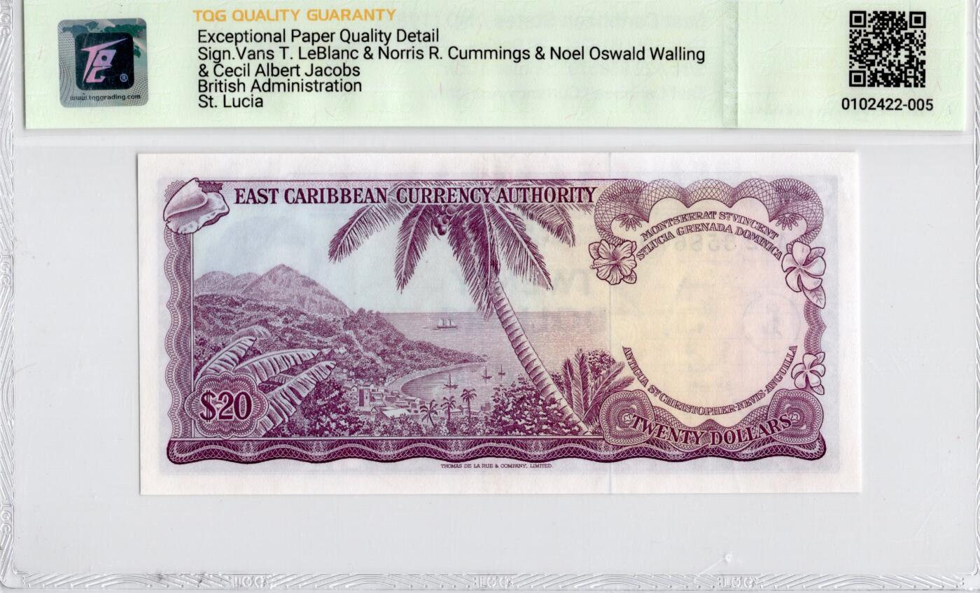 喜羊羊钱币收藏2026第14期(评级币场) 	东加勒比/圣卢西亚	P-15l 1965年20元		66E				A22 858670			