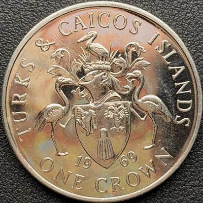 ＜星葵钱币社＞散币克朗场第68期·1月23日发货 - 〈发行量6000〉特克斯和凯科斯群岛1969年5先令克朗型精制铜镍币