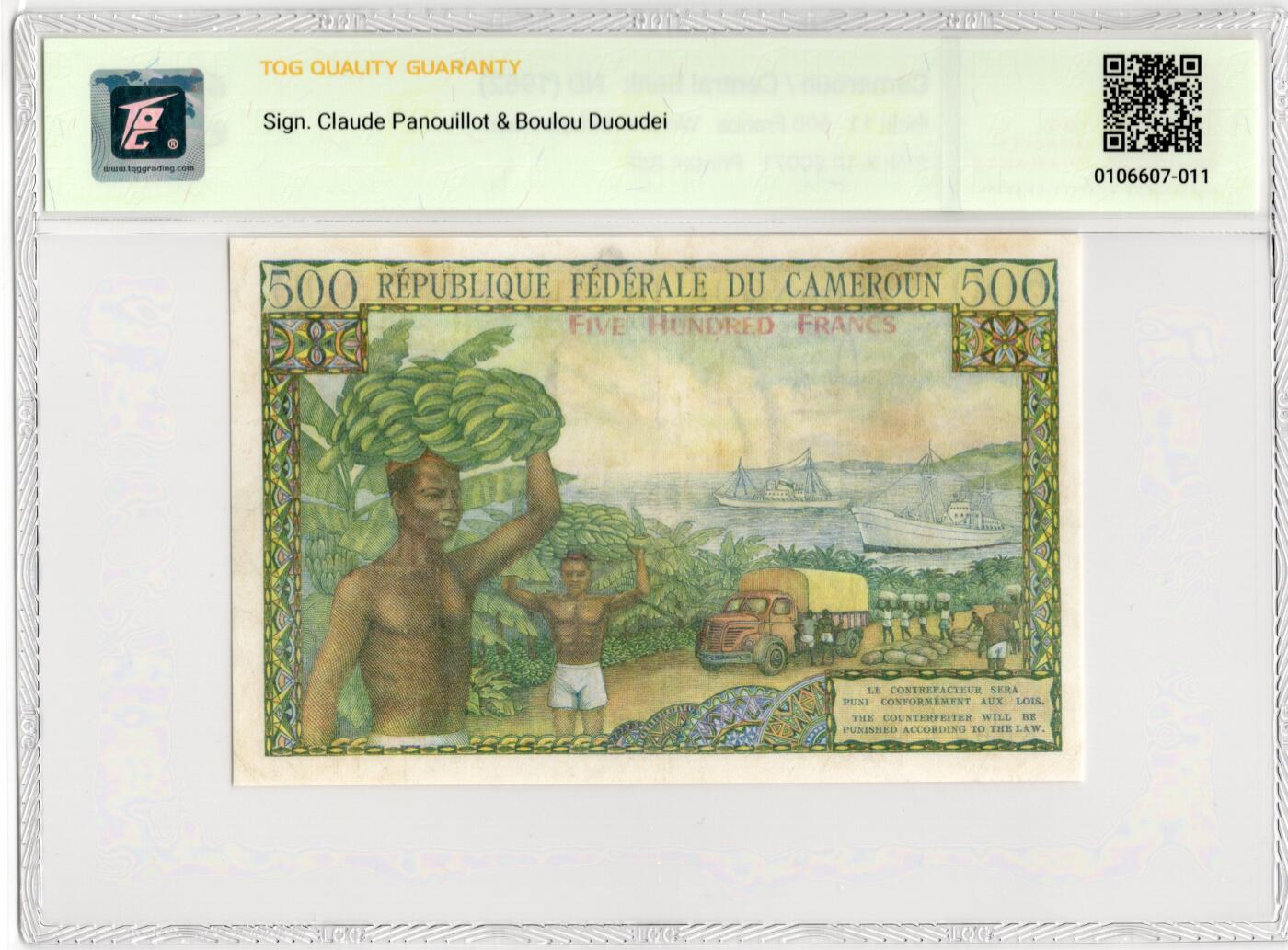 喜羊羊钱币收藏2026第13期(高性价比评级币场) 	喀麦隆	P-11 1962年500法郎		30				X.10 80071			
