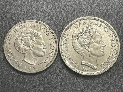 回流0120 - 丹麦1979年玛格丽特二世1克朗、10克朗铜镍币
