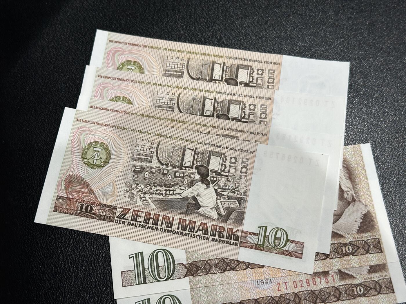 《外钞收藏家》第六百零三期（精选场）（本平台长期征集拍品、欢迎藏友们联系合作） 1971年东德10马克 全新UNC 六张一起 部分连号