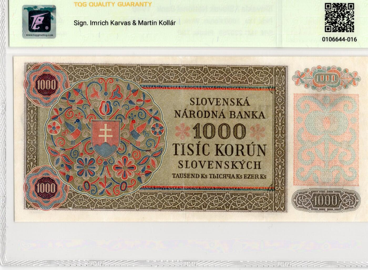 喜羊羊钱币收藏2026第13期(高性价比评级币场) 	斯洛伐克	P-13a 1940年1000克朗		45				1M1 230763			