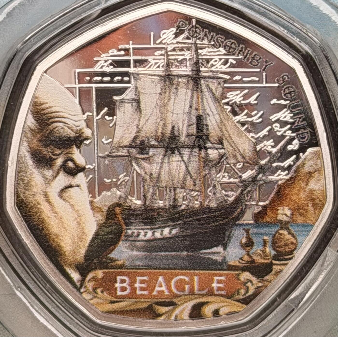 ＜星葵钱币社＞散币克朗场第68期·1月23日发货 所罗门群岛2025年贝格尔号战舰·达尔文50分卡装纪念币