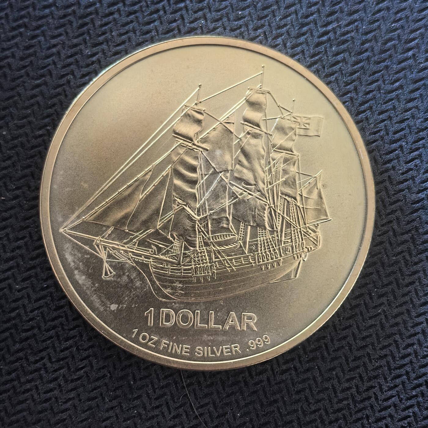 道一币馆币章第一百六十四场 库克岛2009年叛舰喋血记-邦蒂号1元镀金银币 999S 31.1g 