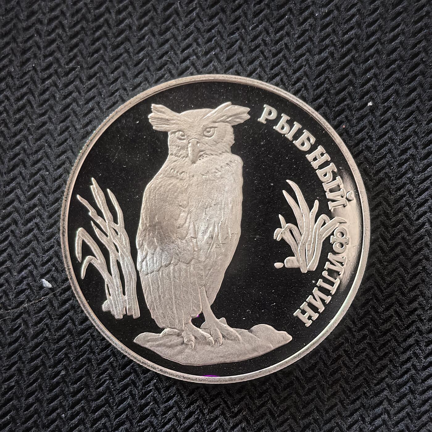 道一币馆币章第一百六十四场 俄罗斯1993年野生动物鱼雕鸮1卢比精制银币  17.44g 900s