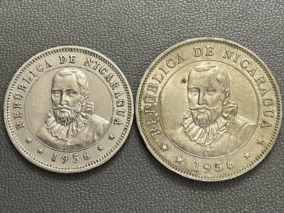 回流0120 - 少见  尼加拉瓜1956年25分、50分铜镍币 西班牙探险家埃尔南·科尔特斯/马萨亚火山日出