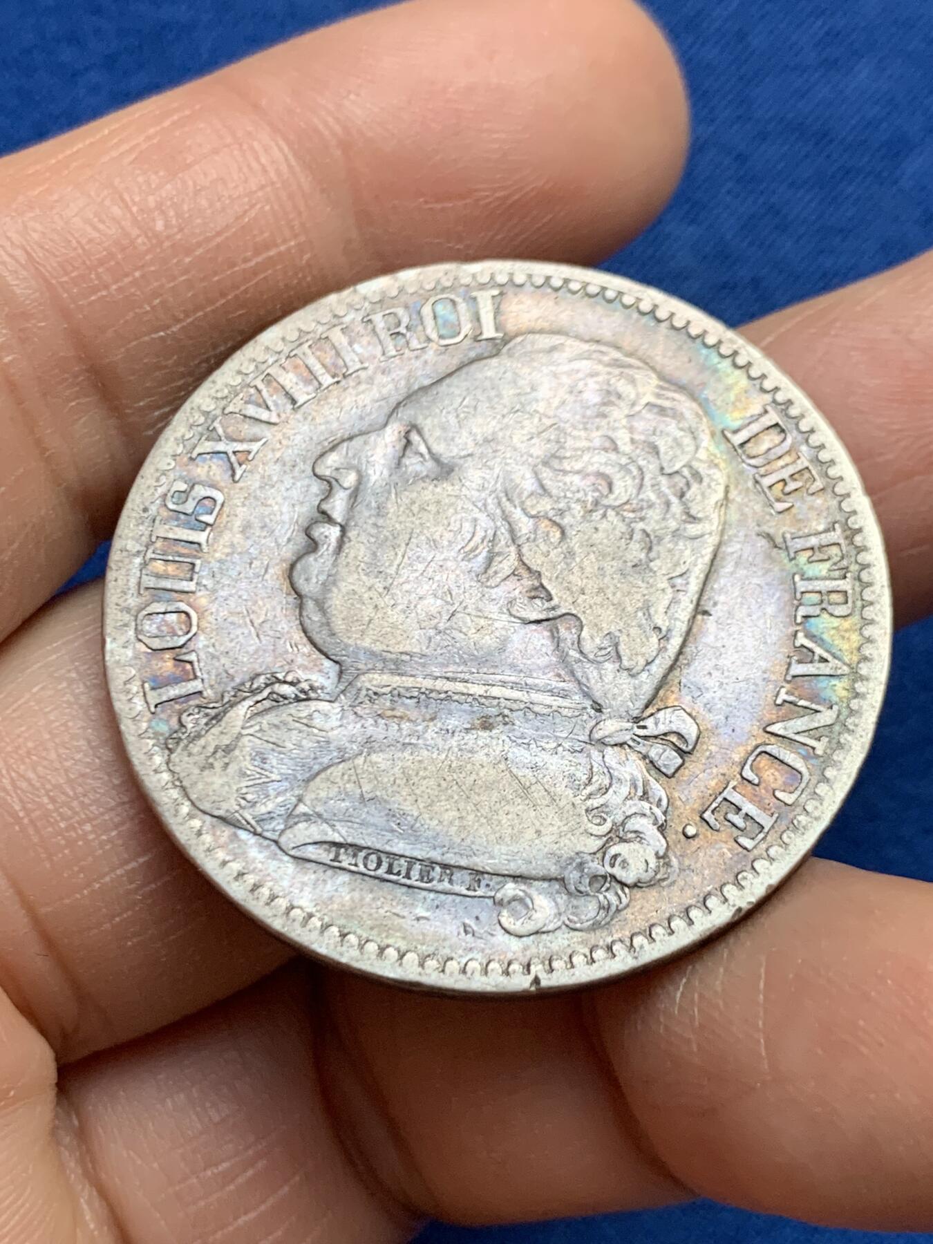 《竞宝斋》第459场 周日，周一，2场连拍 （全场包邮）欢迎送拍 法国1814年路易十八军装版5法郎银币 K厂波尔多厂