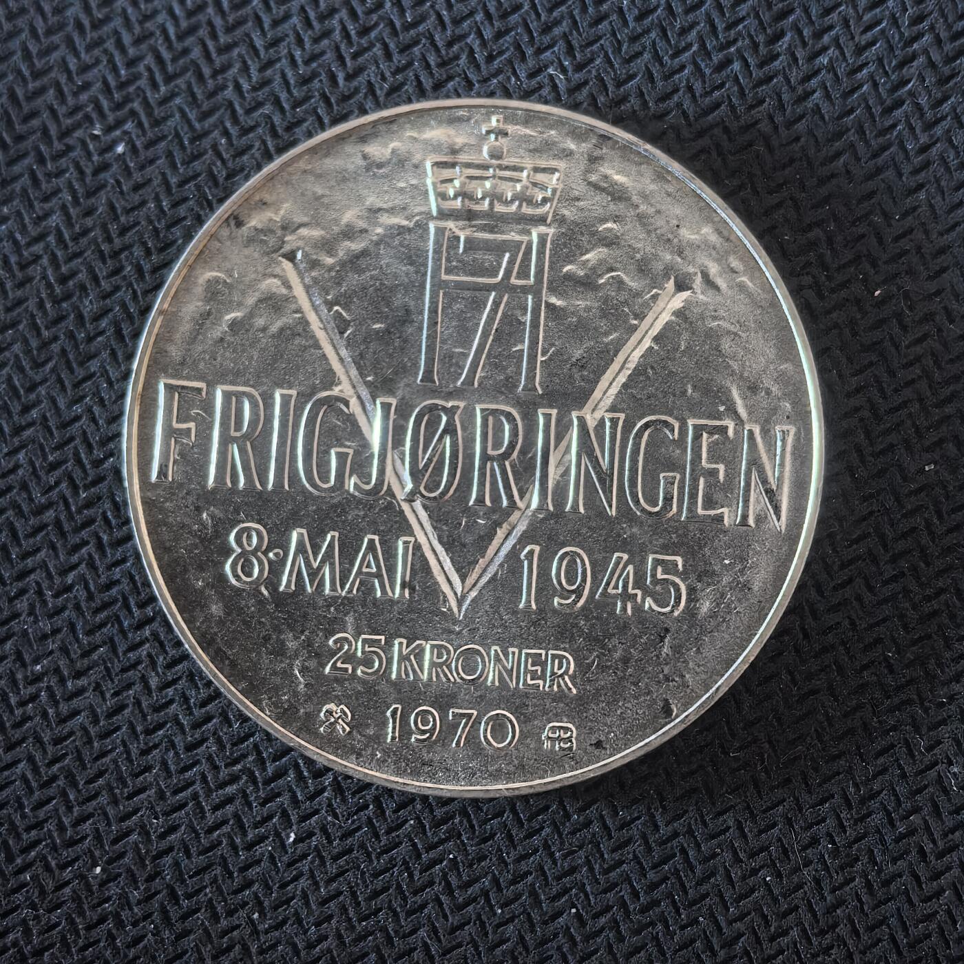 道一币馆币章第一百六十四场 挪威1970年反法西斯胜利25周年25克朗银币  29g 875s
