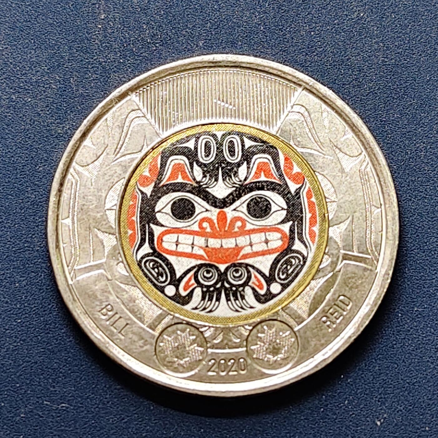 【全场包邮】纯粹捡漏拍496场-持续更新中 加拿大2020年2元土著艺术家比尔·里德彩色纪念币