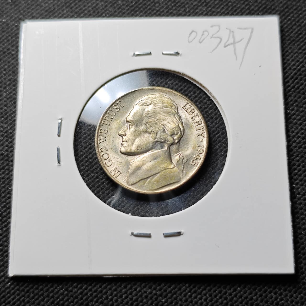 KK钱币收藏小铺  第400期  百期特拍（四拍之四）2月预留时间 周末发货  1945美国5分S版银币 MS品