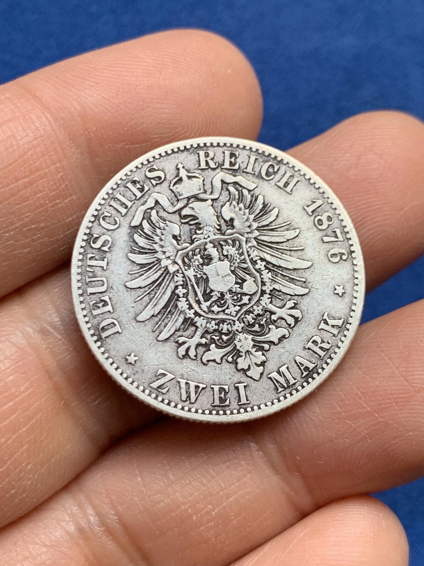 《竞宝斋》第459场 周日，周一，2场连拍 （全场包邮）欢迎送拍 德国1876年A厂威廉一世2马克