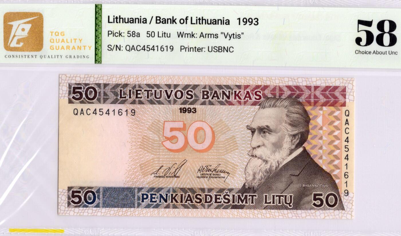 喜羊羊钱币收藏2026第13期(高性价比评级币场) 立陶宛	P-58a 1993年50立特		58				QAC4541619			