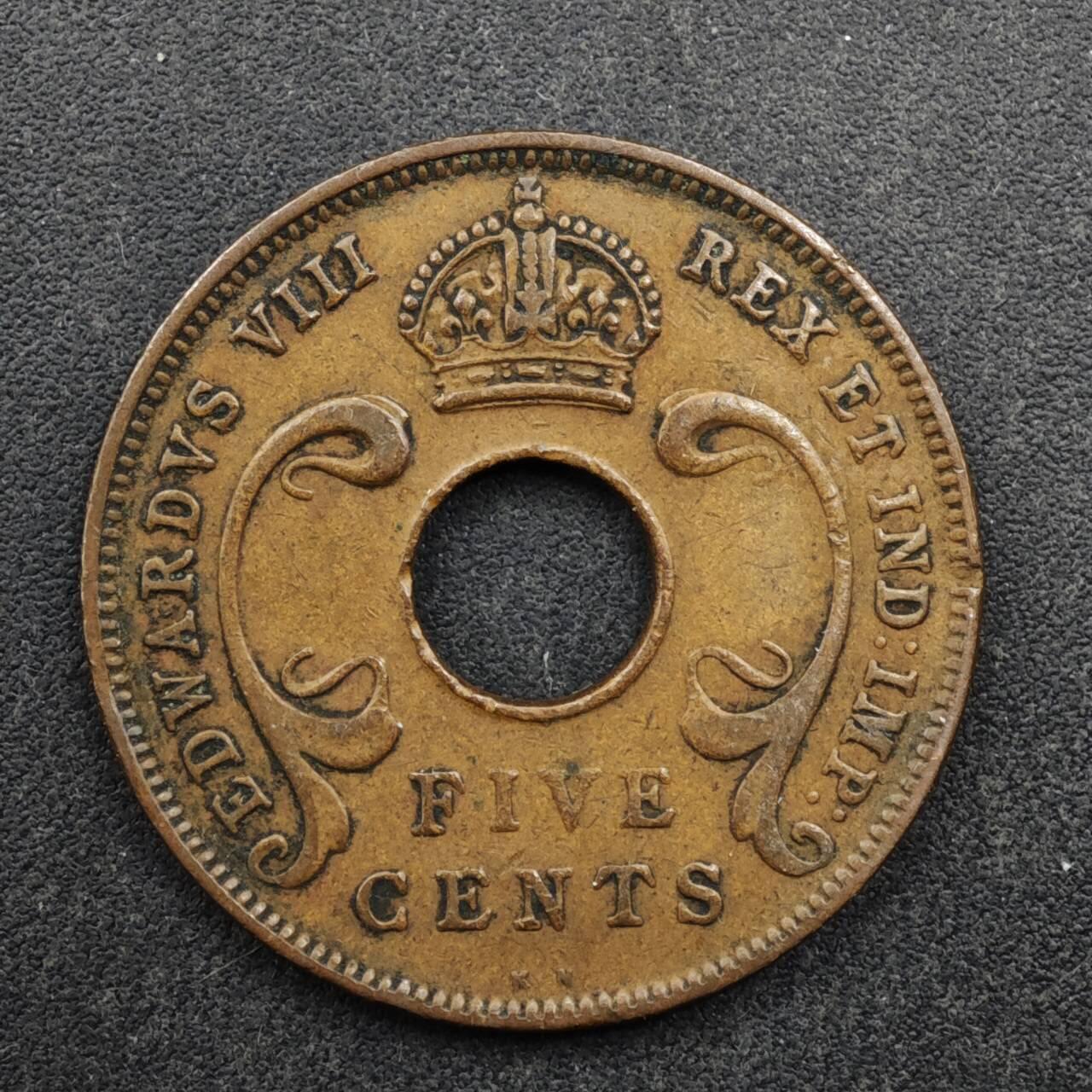 【淘币小摊】实时拍第八百五十拍   散币银币场   满百包邮可预留二周 每周一统一发货   英属东非1936年爱德华八世5分铜币