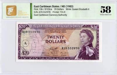 喜羊羊钱币收藏2026第13期(高性价比评级币场) - 	东加勒比	P-15h 1983年20元			58				A19 552970			