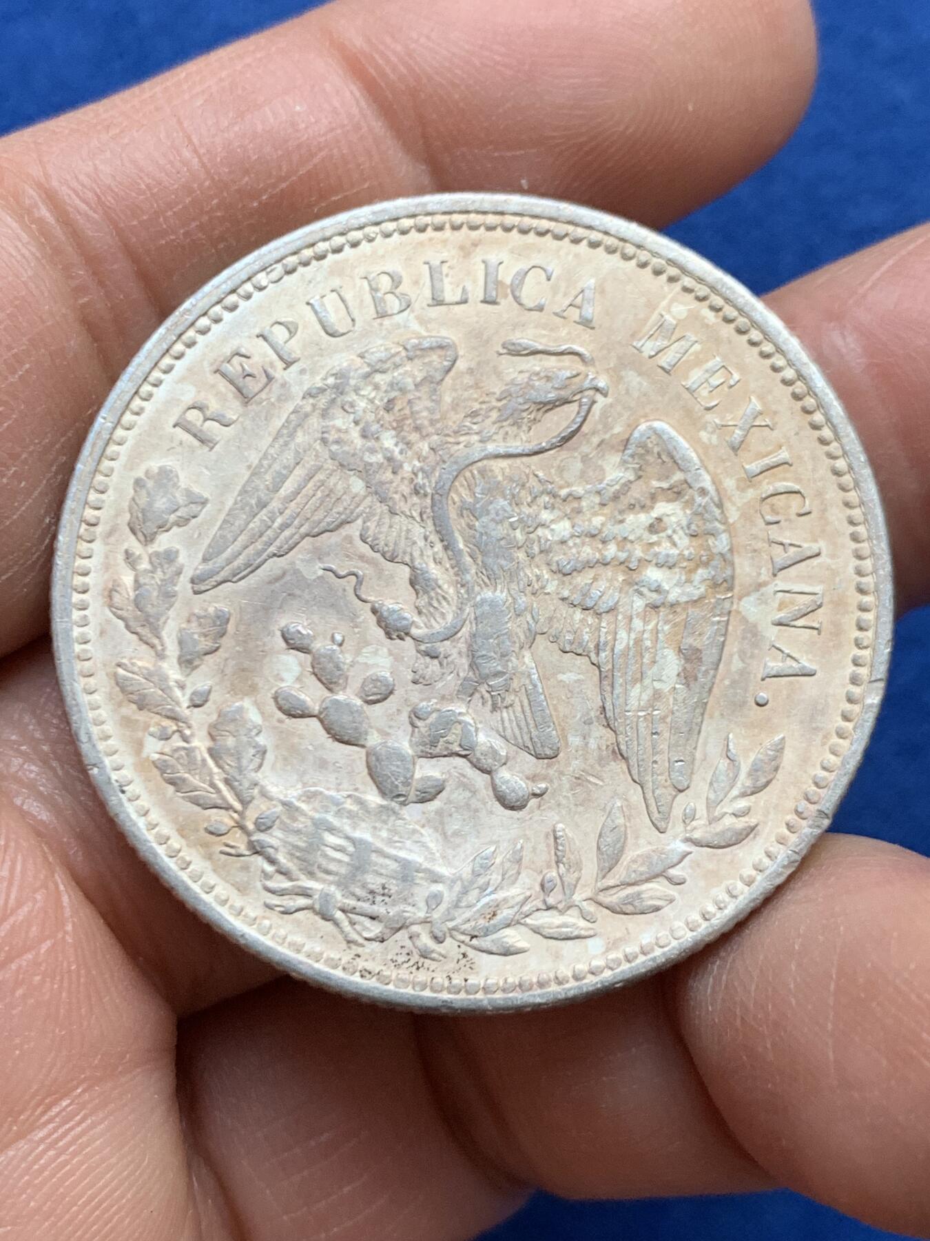 《竞宝斋》第459场 周日，周一，2场连拍 （全场包邮）欢迎送拍 墨西哥1908年直边鹰洋银币 26.9克