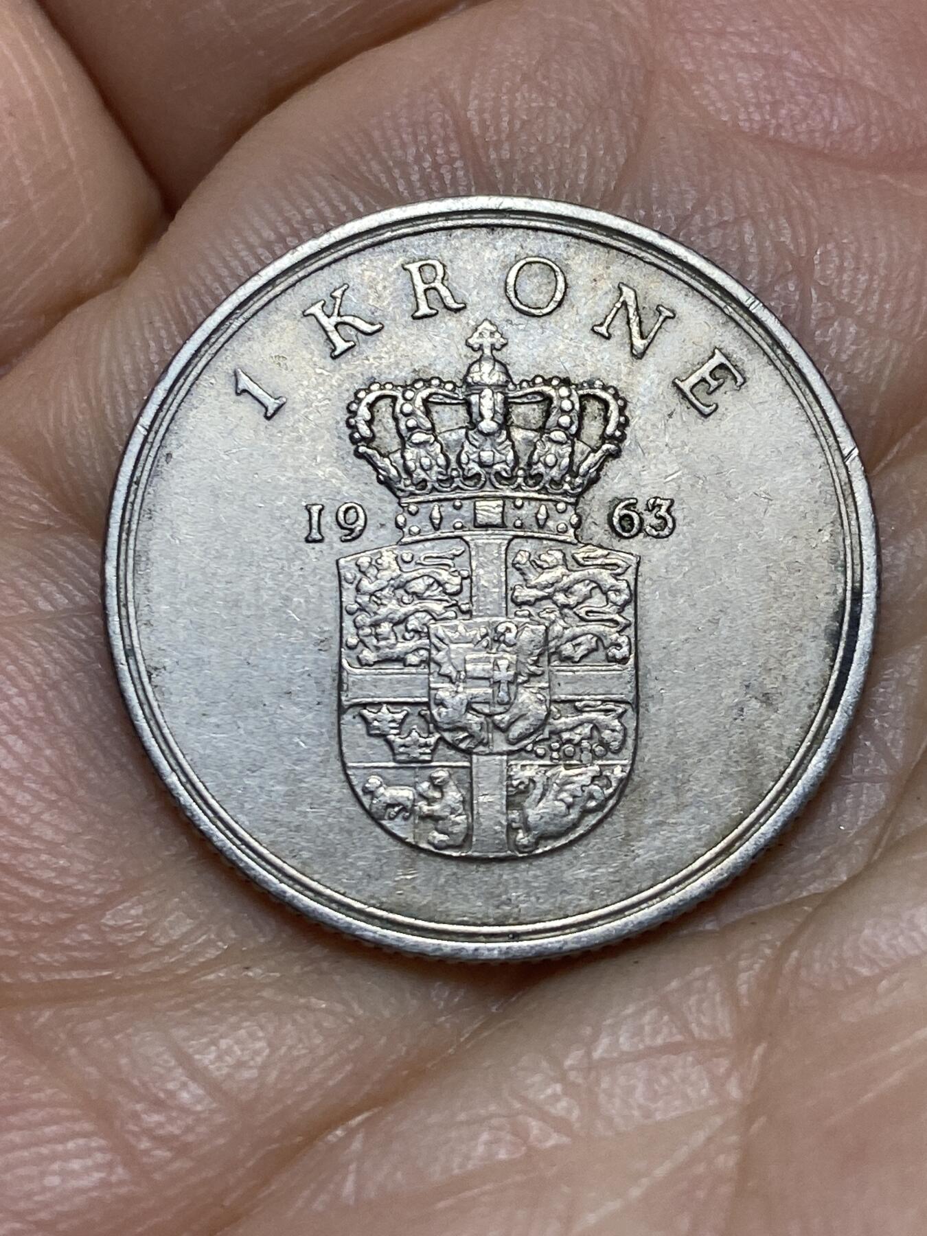 2026年第十一场(总第一百八十场）外国好品散币场(免佣金) 丹麦🇩🇰1963年1克朗(弗雷德里克九世第三版，C; S版)