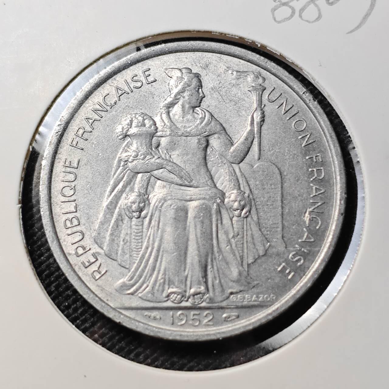 KK钱币收藏小铺  第388期  2月预留时间 周末发货  1952法属新喀里多尼亚5法郎
