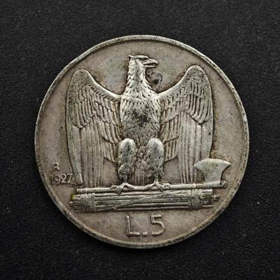 【淘币小摊】实时拍第八百五十拍   散币银币场   满百包邮可预留二周 每周一统一发货   - 意大利1927年5里拉银币