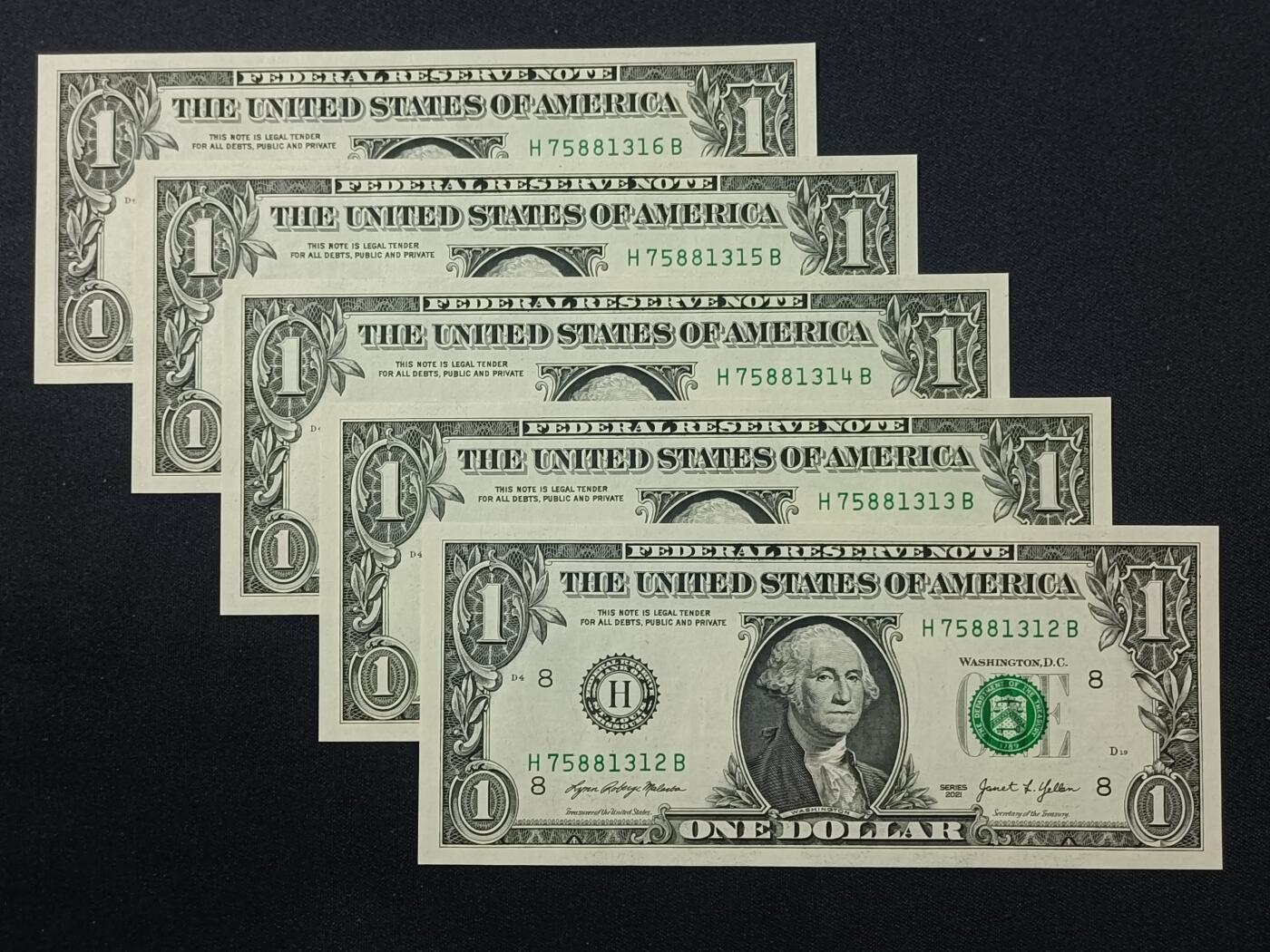 【游宝拍卖】乙巳蛇年第109期 佣金1元起 美国-1美元【五连号 全新UNC/UNC-】