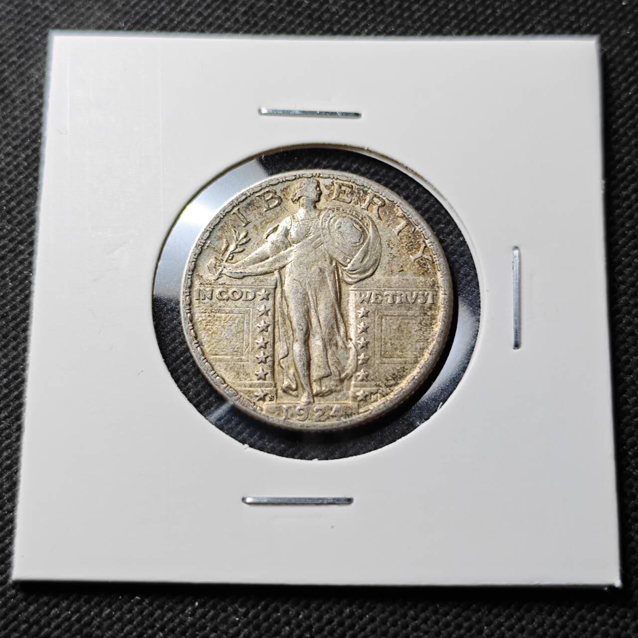 KK钱币收藏小铺  第400期  百期特拍（四拍之四）2月预留时间 周末发货  1924美国站人飞鹰25分银币 整体品不错