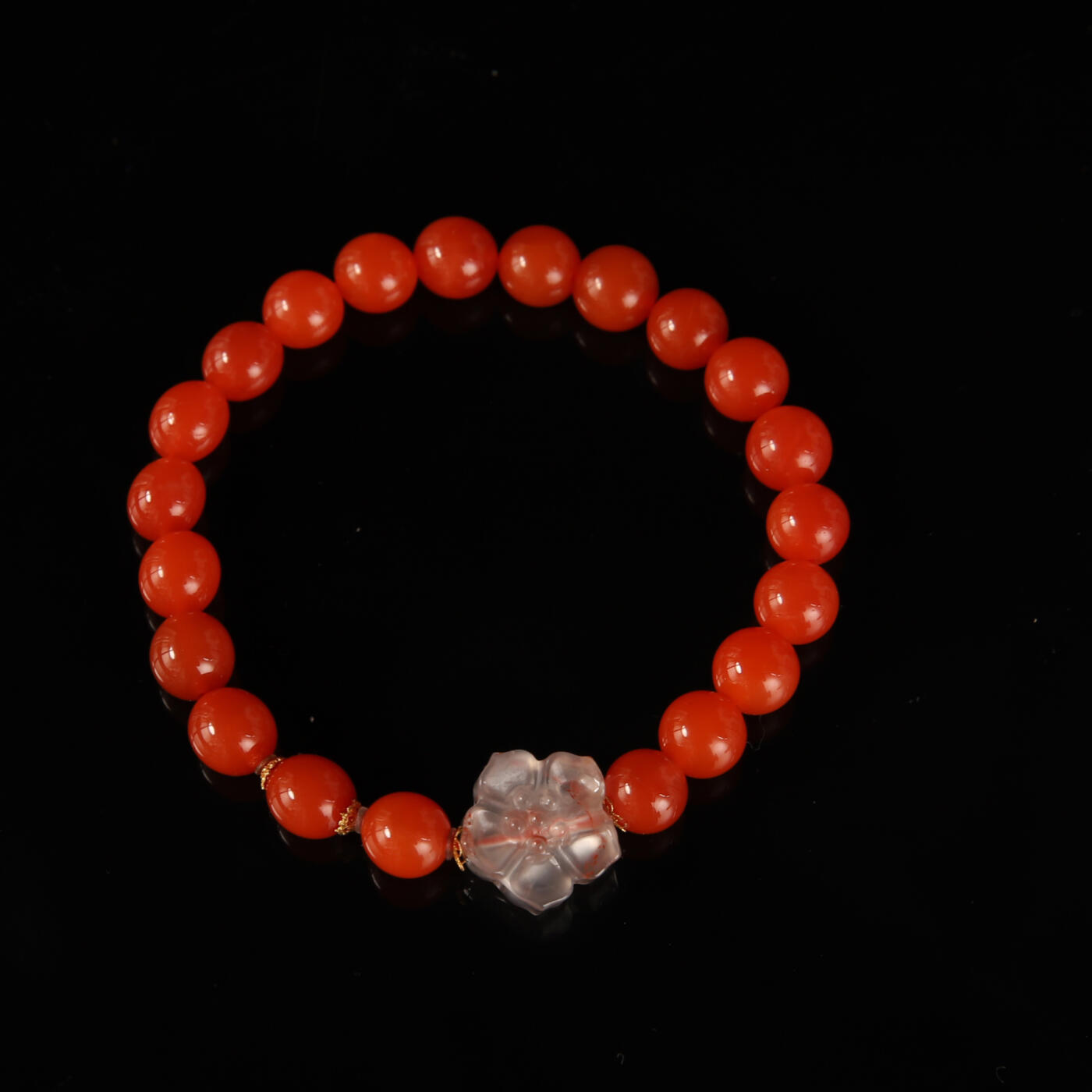 瑰丽珠宝（一） 18K金樱桃红南红梅花设计款手串