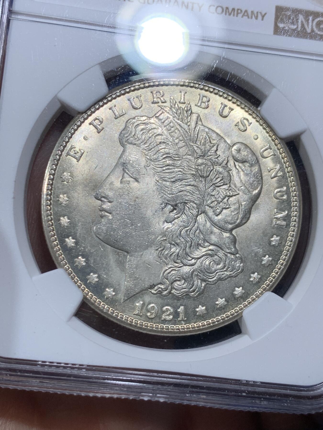 《竞宝斋》第459场 周日，周一，2场连拍 （全场包邮）欢迎送拍 NGC MS65 美国1921年S版摩根1美元银币 非常见的1921版本 难得