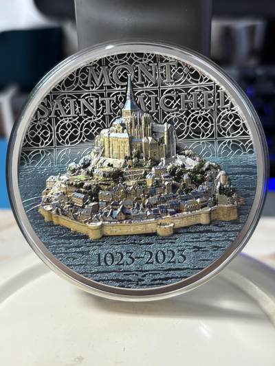 第189期拍卖 - 库克2023年圣米歇尔山5盎司超高浮雕彩色纪念银币，999银，发行500枚【银价3960】