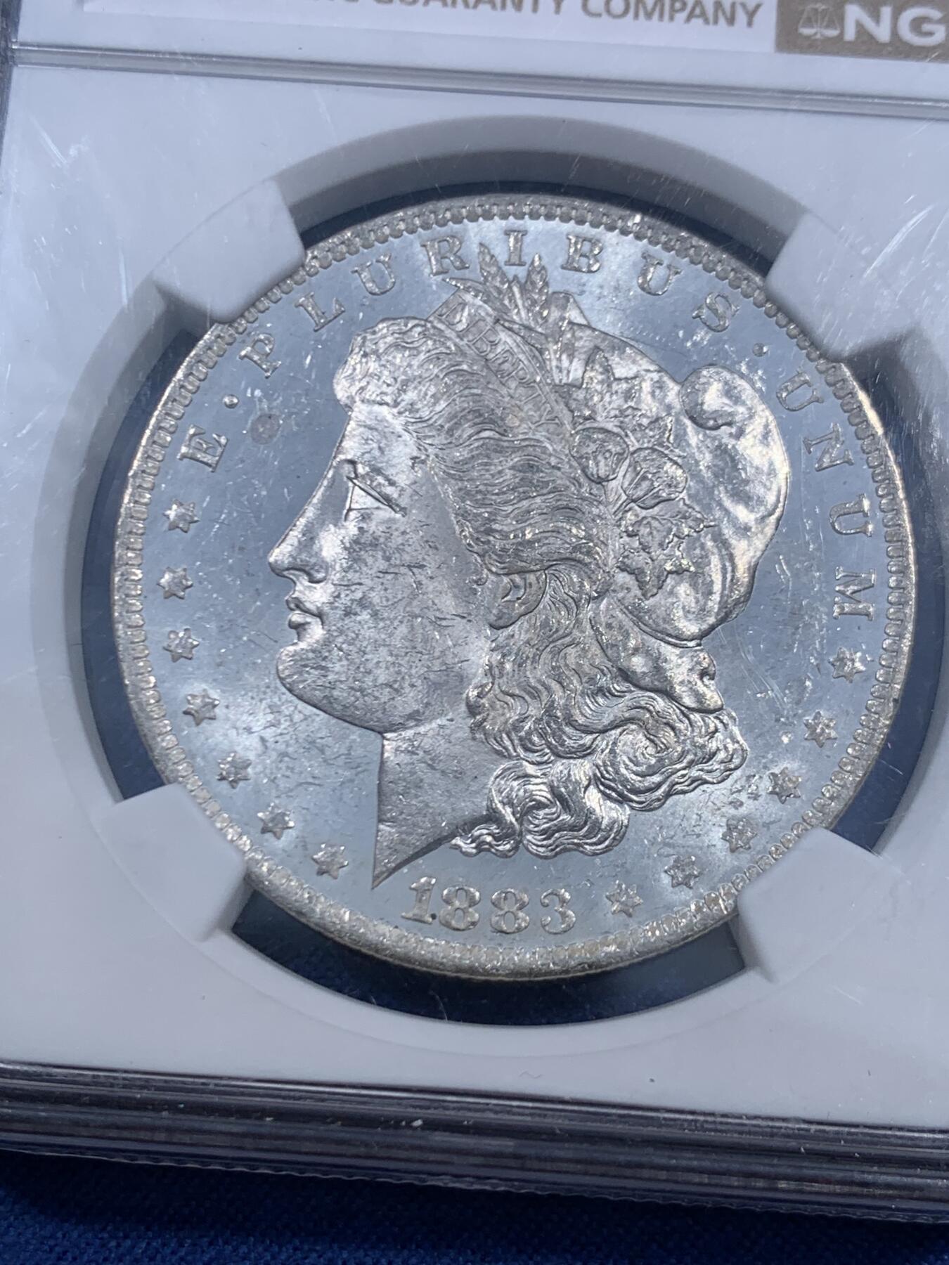 《竞宝斋》第459场 周日，周一，2场连拍 （全场包邮）欢迎送拍 NGC MS61PL 美国1883年摩根1美元银币 少见的PL版本