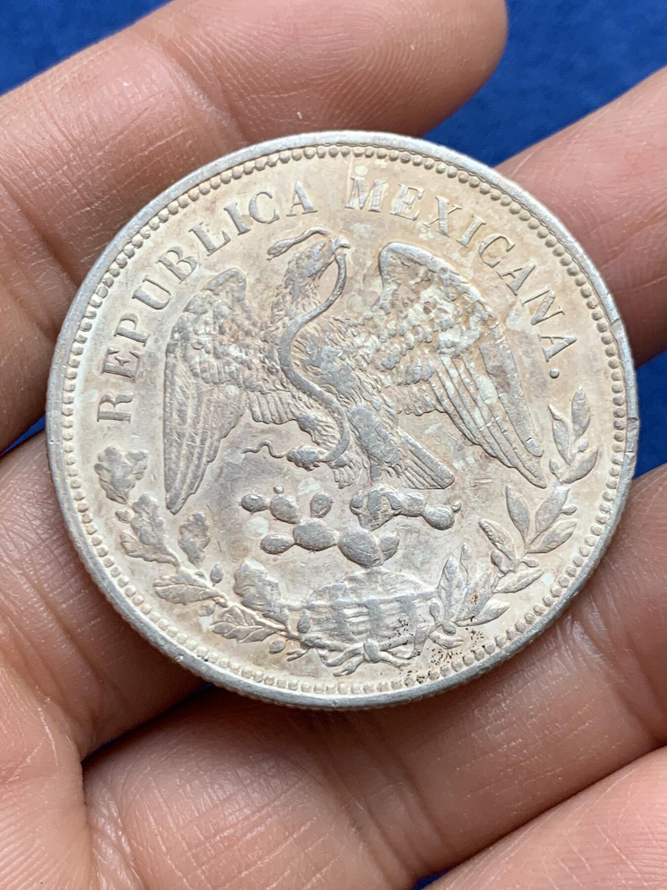 《竞宝斋》第459场 周日，周一，2场连拍 （全场包邮）欢迎送拍 墨西哥1908年直边鹰洋银币 26.9克