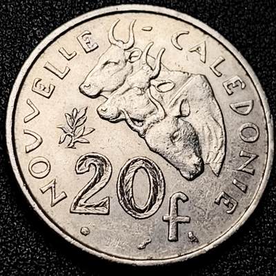 泉币菌-第172场- 精品福利场 - 牛 法属 碦里多尼亚20法郎白铜硬币 28.5毫米 