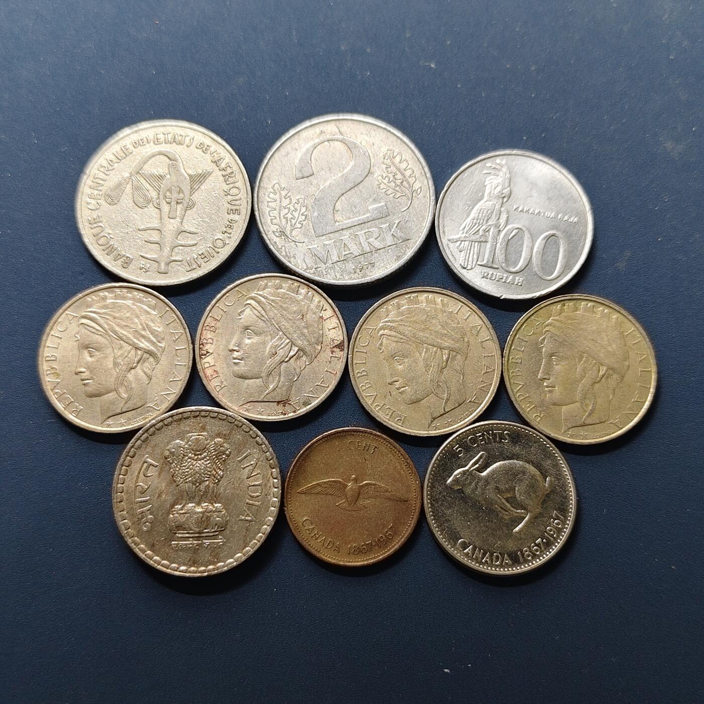 【全场包邮】纯粹捡漏拍496场-持续更新中 世界各国各年份散币10枚一组-加拿大+意大利+印度+印尼等