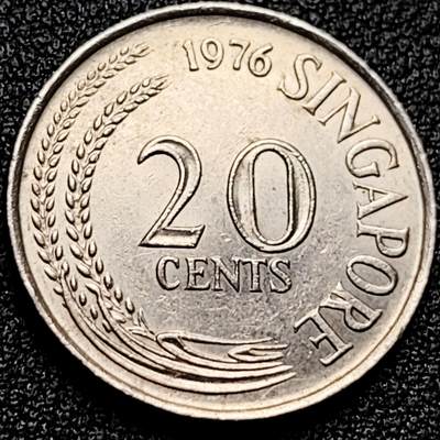 泉币菌-第172场- 精品福利场 - 高币值 1976年 新加坡20分 海洋动物-剑鱼 24mm 