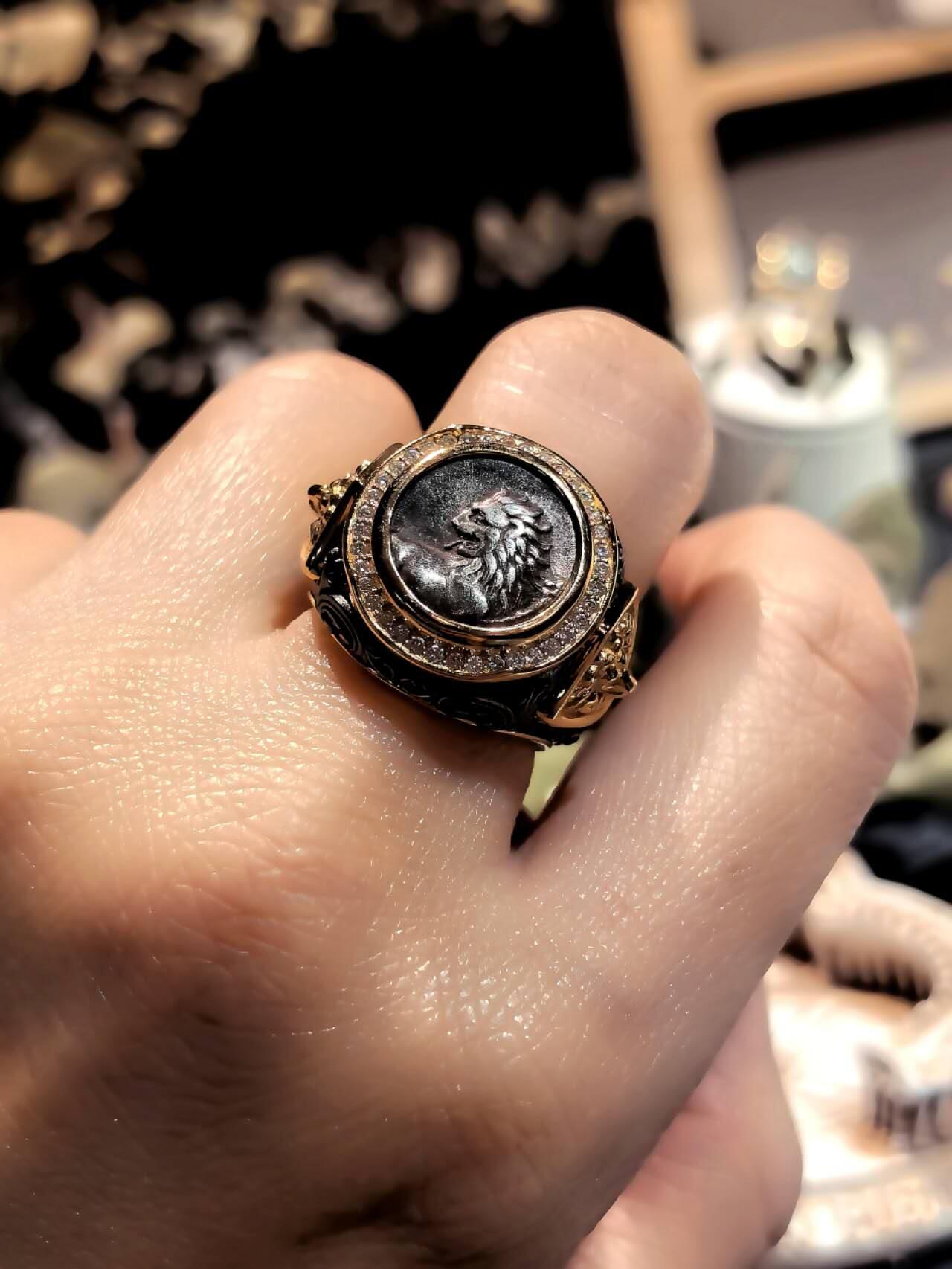 暗夜骑士系列古希腊回首狮古币戒指