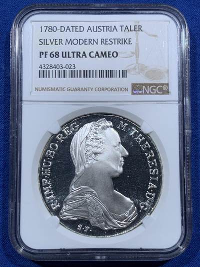 《竞宝斋》第459场 周日，周一，2场连拍 （全场包邮）欢迎送拍 - NGC PF68UC 奥地利1780大奶妈泰勒精制银币 后铸版